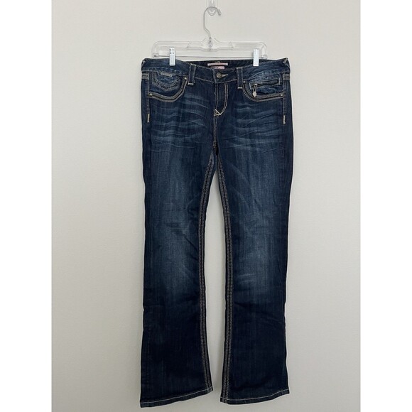 Rerock for Express Womens Jeans 12R Barely Bootcut Dark Blue Y2K Western - Picture 1 of 12